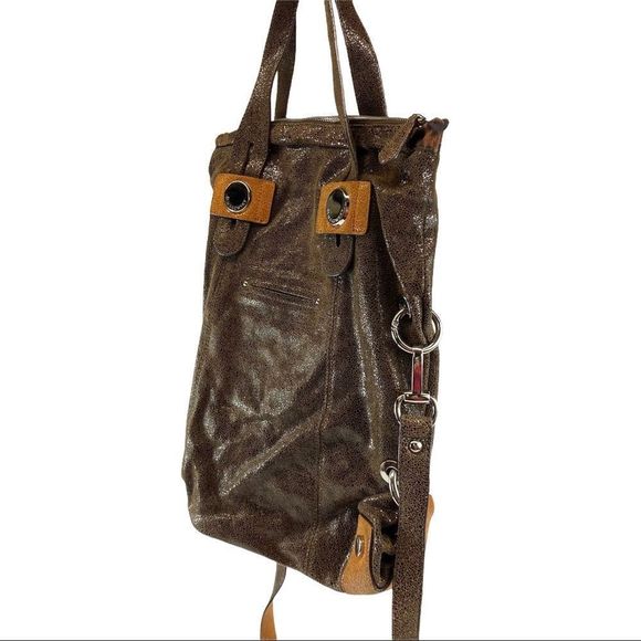 B.Makowsky brown metallic leather tote bag satchel - Picture 6 of 15
